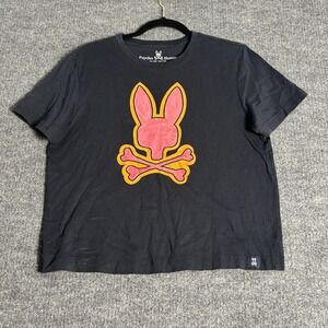 Psycho‎ Bunny Shirt Mens Small Black Graphic Print Bunny Logo Crew Neck Cotton